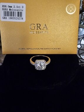 Moissanite 2 Carat, Princess Cut,  Size 9 Ring, with GRA!